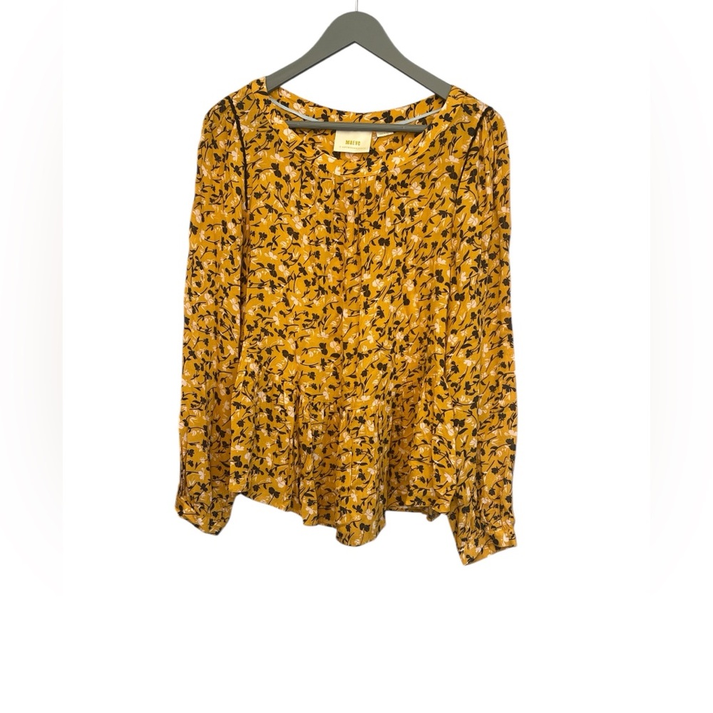 Anthropologie Maeve Cheyenne Yellow Peplum  Floral Blouse SZ S Boho CottageCore